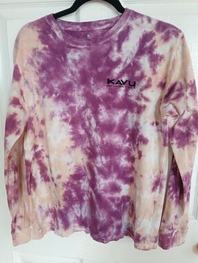 Kavu Purple & Cream Tie-Dye Long Sleeve Tee Organic Cotton Gorpcore Hiking